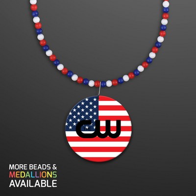 Patriotic Beads with Breakaway Clasp with USA Medallion - PRINTED